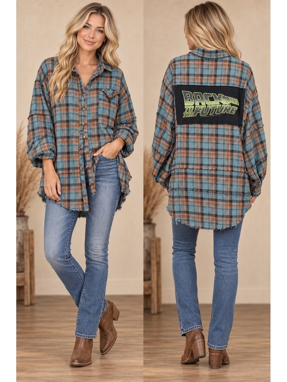 Easel Custom Back to the Future Flannel – Size M Upcycled Design